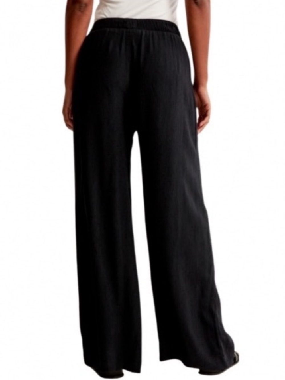 Abercrombie Black Crinkle Textured Wide Leg Pants Black Size Medium Long Tall - Picture 4 of 11